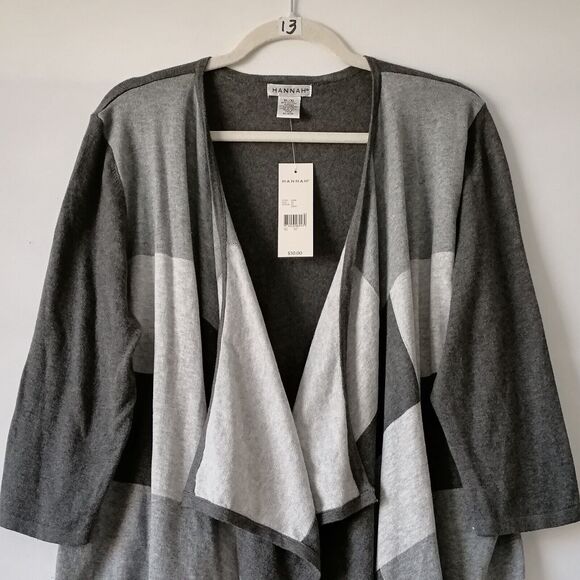 NWT Hannah Women's Gray Buffalo Plaid Open Front Cardigan Sweater Size X-Large - Picture 2 of 7